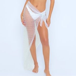 Beach Bunny, sin city pearl mesh sarong, white, one size fits all